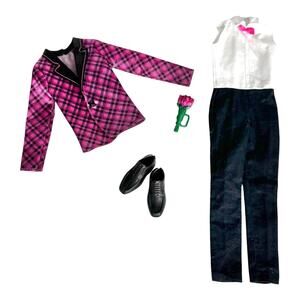 Ken Doll Pink Tuxedo Tux Black Slacks Loafers Rose Flowers Barbie Fashionista